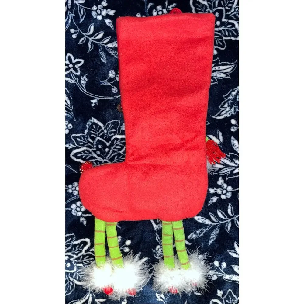 Pier 1 Imports Festive Reindeer Christmas stocking with dangling legs